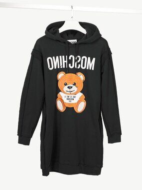 Moschino SS21 Black Oversized Teddy Bear Hoodie Dress